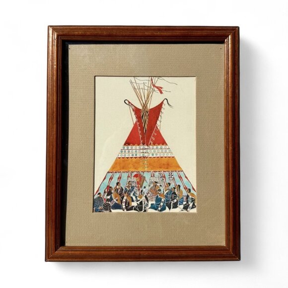 Paul Goble Vintage 1976 Framed Print Native American Scene Wall Art 11 x 9 1/8” - Picture 1 of 3